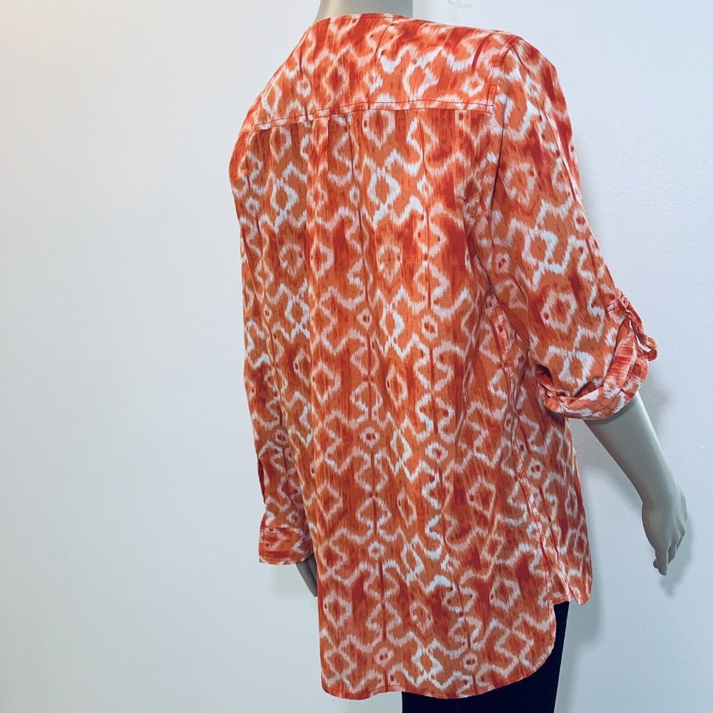 Michael Kors Women's Tunic Blouse Cotton Long Sleeves Orange Medium Size Pockets - Picture 7 of 11